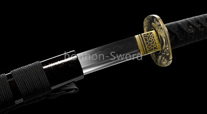 T10 Clay Tempered Japanese Katana Samurai Sword Brass Tsuba Full Tang For Battle