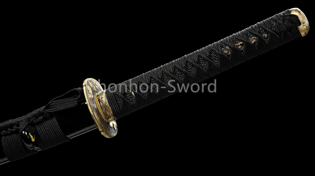 T10 Clay Tempered Japanese Katana Samurai Sword Brass Tsuba Full Tang For Battle