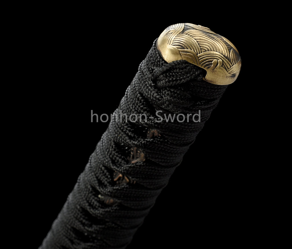 T10 Clay Tempered Japanese Katana Samurai Sword Brass Tsuba Full Tang For Battle