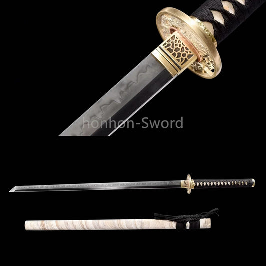 1095 Kohlenstoffstahl Katana Blaue Klinge Japanisches Samurai-Schwert Full Tang Schwarz 