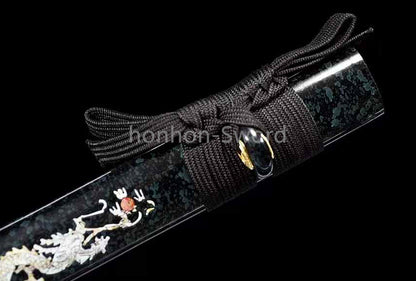 1095 Kohlenstoffstahl Katana Blaue Klinge Japanisches Samurai-Schwert Full Tang Schwarz 