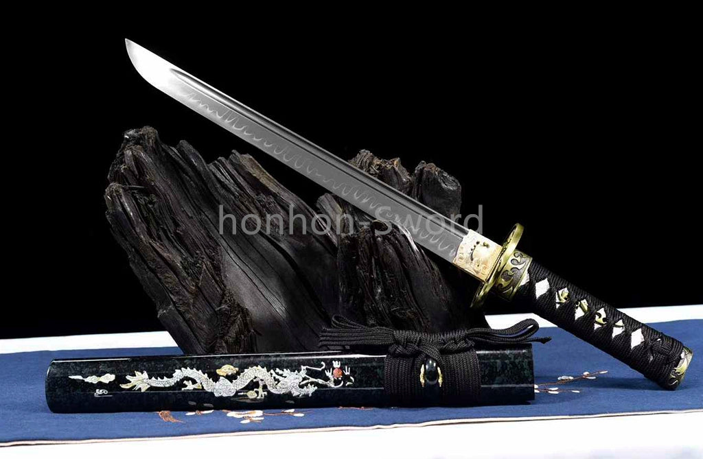 1095 Kohlenstoffstahl Katana Blaue Klinge Japanisches Samurai-Schwert Full Tang Schwarz 