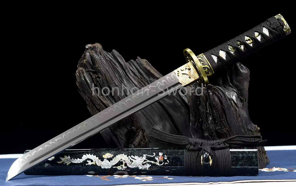 1095 Kohlenstoffstahl Katana Blaue Klinge Japanisches Samurai-Schwert Full Tang Schwarz 