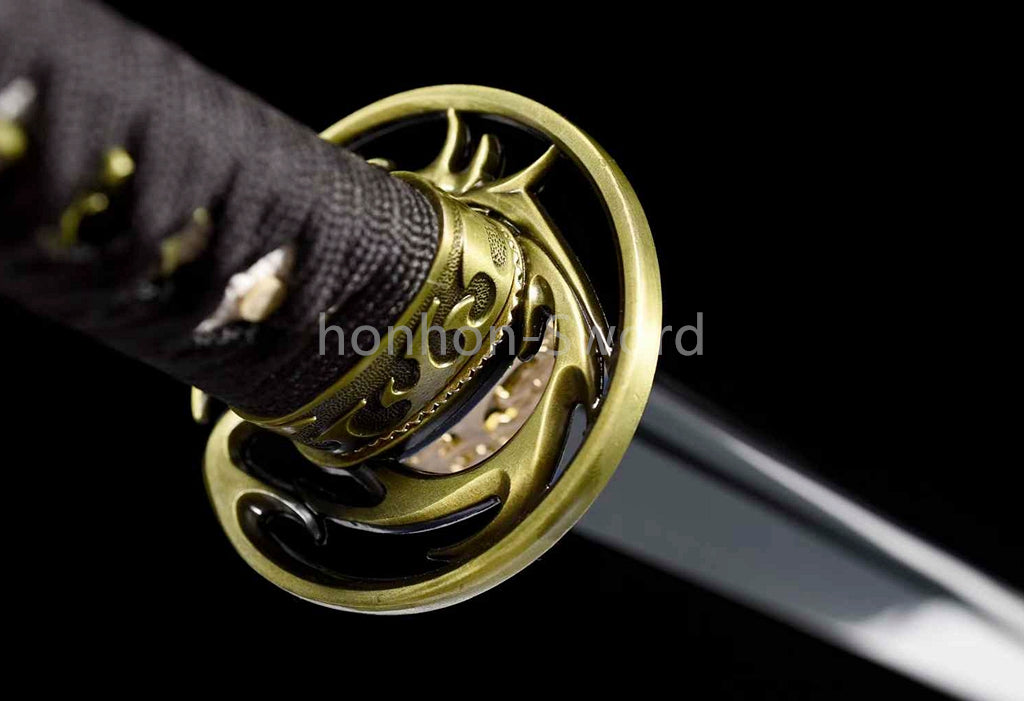 1095 Kohlenstoffstahl Katana Blaue Klinge Japanisches Samurai-Schwert Full Tang Schwarz 