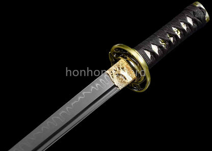 1095 Kohlenstoffstahl Katana Blaue Klinge Japanisches Samurai-Schwert Full Tang Schwarz 
