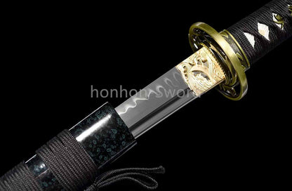 1095 Kohlenstoffstahl Katana Blaue Klinge Japanisches Samurai-Schwert Full Tang Schwarz 