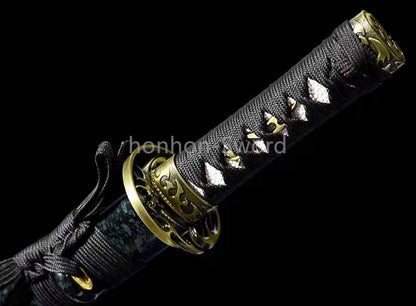 1095 Kohlenstoffstahl Katana Blaue Klinge Japanisches Samurai-Schwert Full Tang Schwarz 