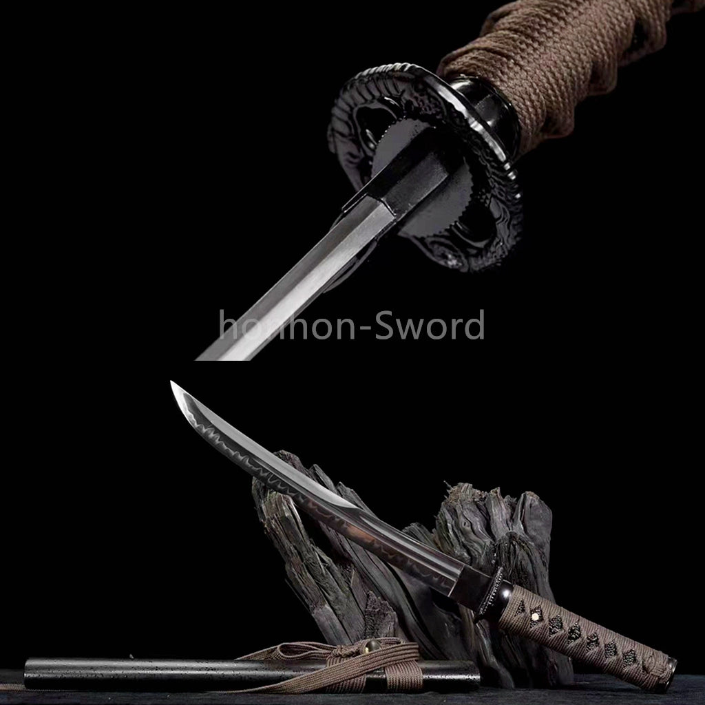 1095 Kohlenstoffstahl Katana Blaue Klinge Japanisches Samurai-Schwert Full Tang Schwarz 