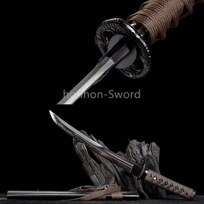1095 Kohlenstoffstahl Katana Blaue Klinge Japanisches Samurai-Schwert Full Tang Schwarz 