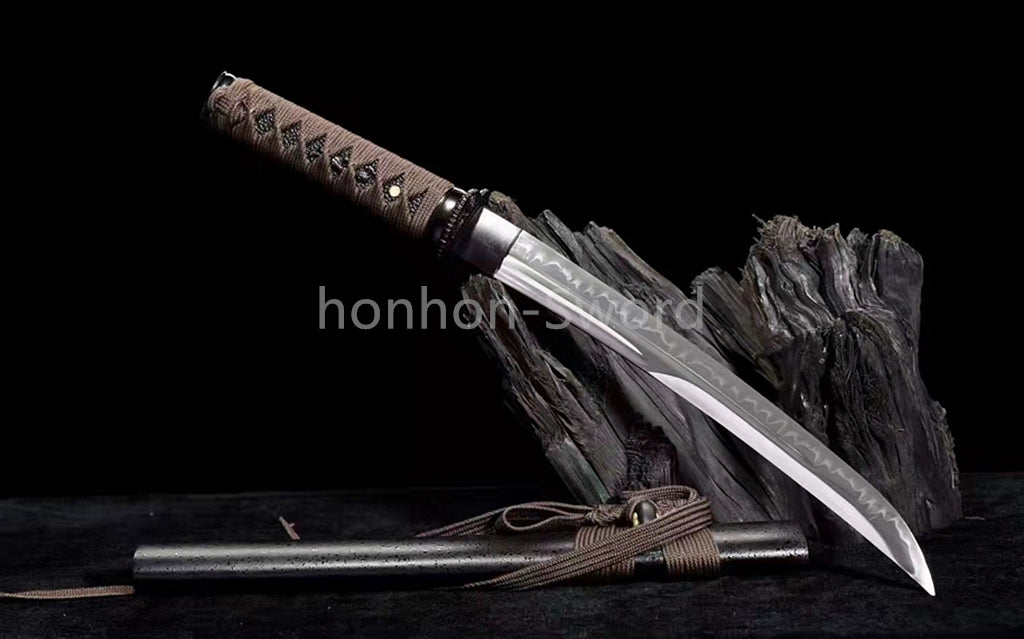 1095 Kohlenstoffstahl Katana Blaue Klinge Japanisches Samurai-Schwert Full Tang Schwarz 