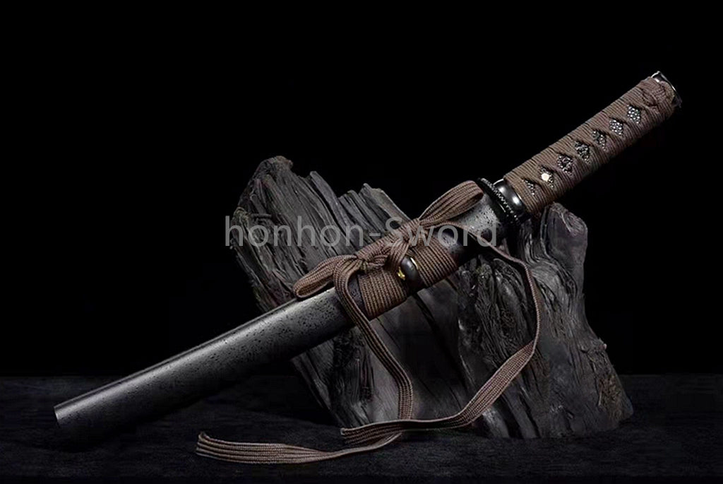 1095 Kohlenstoffstahl Katana Blaue Klinge Japanisches Samurai-Schwert Full Tang Schwarz 