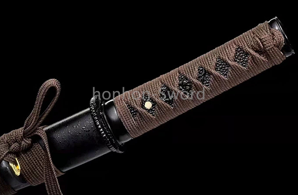 1095 Kohlenstoffstahl Katana Blaue Klinge Japanisches Samurai-Schwert Full Tang Schwarz 