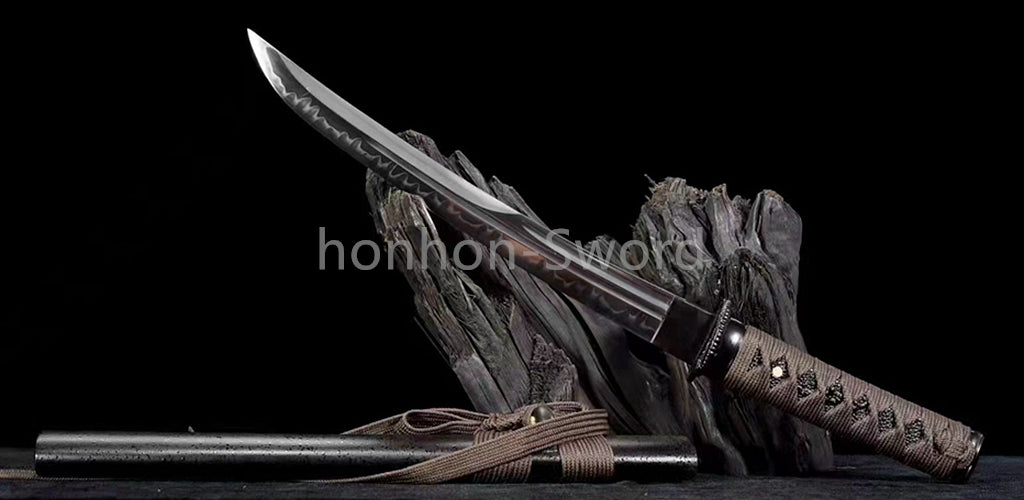 1095 Kohlenstoffstahl Katana Blaue Klinge Japanisches Samurai-Schwert Full Tang Schwarz 