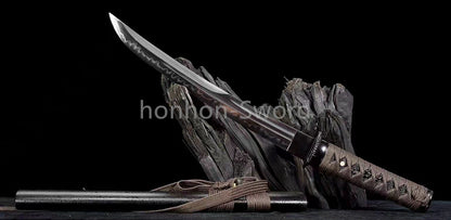 1095 Kohlenstoffstahl Katana Blaue Klinge Japanisches Samurai-Schwert Full Tang Schwarz 