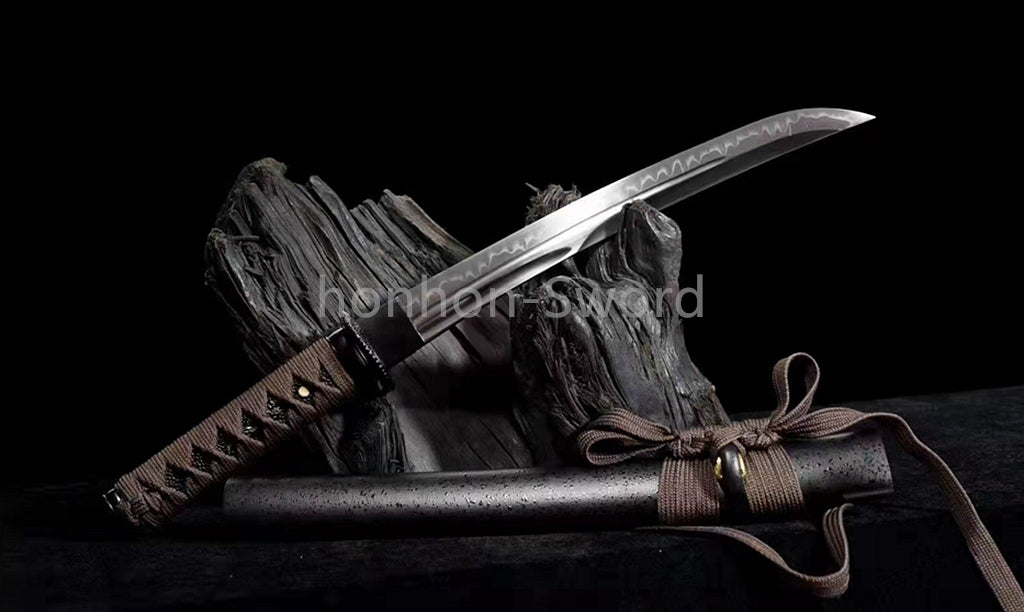 1095 Kohlenstoffstahl Katana Blaue Klinge Japanisches Samurai-Schwert Full Tang Schwarz 