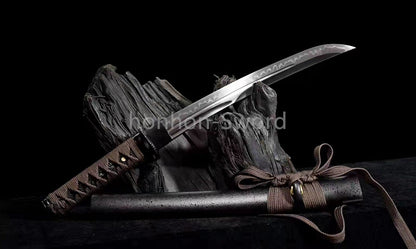 1095 Kohlenstoffstahl Katana Blaue Klinge Japanisches Samurai-Schwert Full Tang Schwarz 