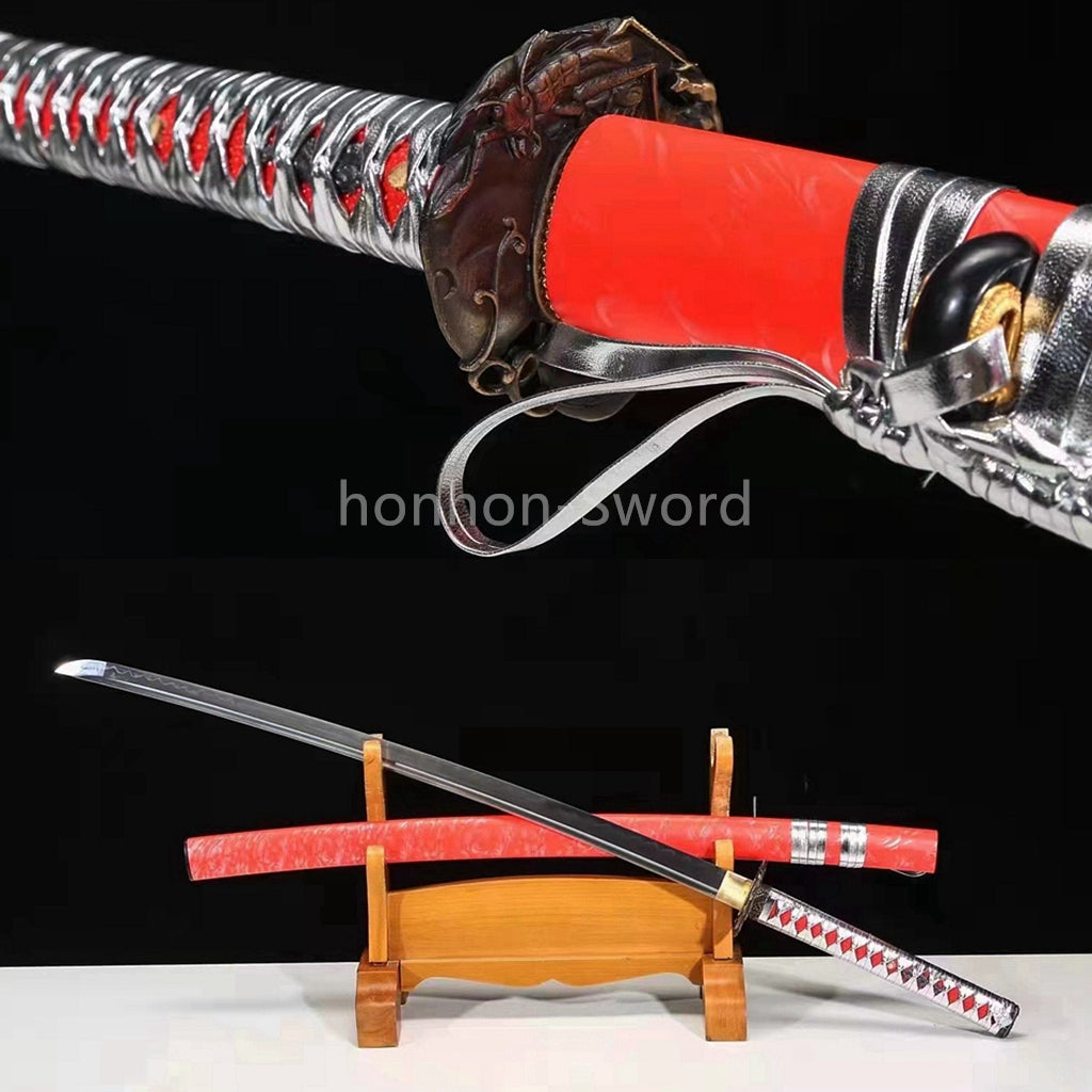 Katana à lame bleue en acier à haute teneur en carbone 1095, épée de samouraï japonais, épée complète noire 