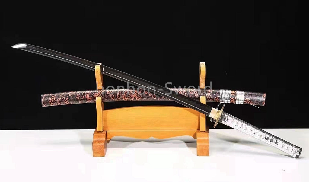 1095 Kohlenstoffstahl Katana Blaue Klinge Japanisches Samurai-Schwert Full Tang Schwarz 