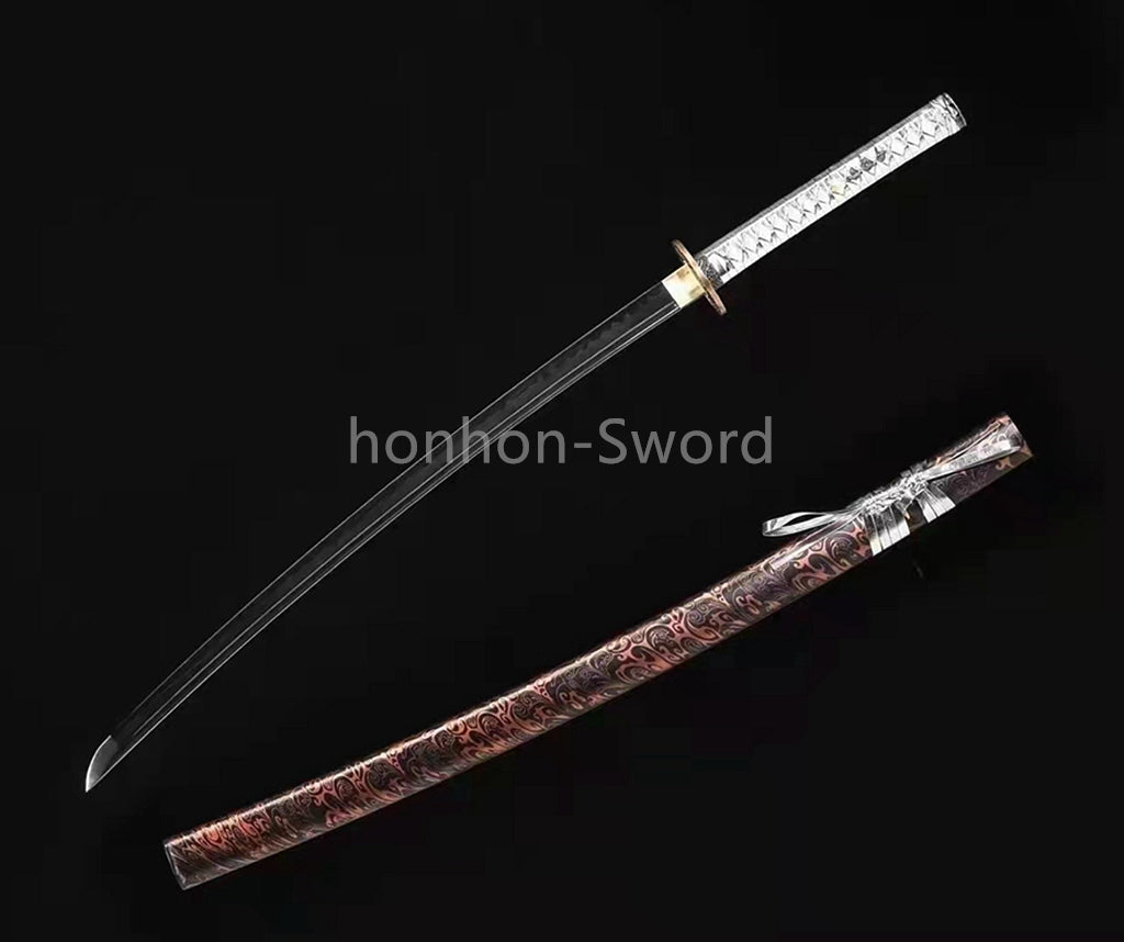 1095 Kohlenstoffstahl Katana Blaue Klinge Japanisches Samurai-Schwert Full Tang Schwarz 
