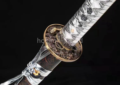 1095 Kohlenstoffstahl Katana Blaue Klinge Japanisches Samurai-Schwert Full Tang Schwarz 