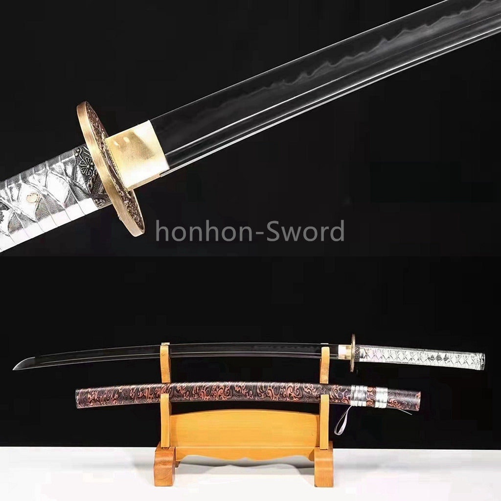 1095 Kohlenstoffstahl Katana Blaue Klinge Japanisches Samurai-Schwert Full Tang Schwarz 