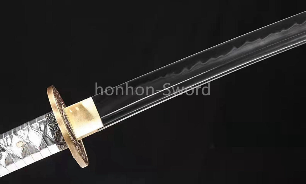 1095 Kohlenstoffstahl Katana Blaue Klinge Japanisches Samurai-Schwert Full Tang Schwarz 