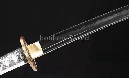 1095 Kohlenstoffstahl Katana Blaue Klinge Japanisches Samurai-Schwert Full Tang Schwarz 