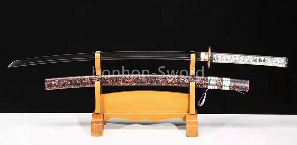 1095 Kohlenstoffstahl Katana Blaue Klinge Japanisches Samurai-Schwert Full Tang Schwarz 