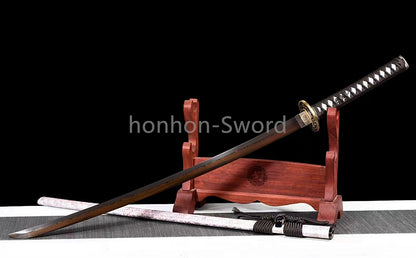 1095 Kohlenstoffstahl Katana Blaue Klinge Japanisches Samurai-Schwert Full Tang Schwarz 