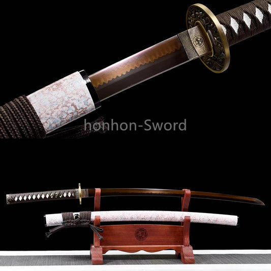 Katana à lame bleue en acier à haute teneur en carbone 1095, épée de samouraï japonais, épée complète noire 