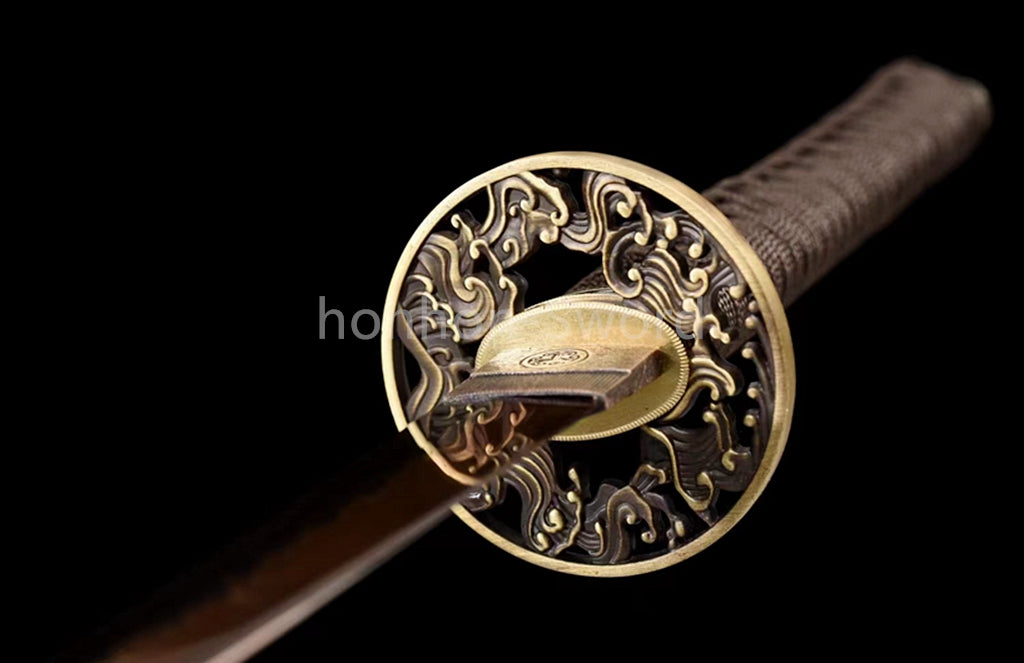 1095 Kohlenstoffstahl Katana Blaue Klinge Japanisches Samurai-Schwert Full Tang Schwarz 