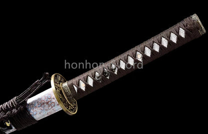 1095 Kohlenstoffstahl Katana Blaue Klinge Japanisches Samurai-Schwert Full Tang Schwarz 