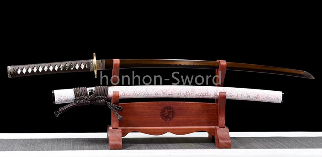 1095 Kohlenstoffstahl Katana Blaue Klinge Japanisches Samurai-Schwert Full Tang Schwarz 
