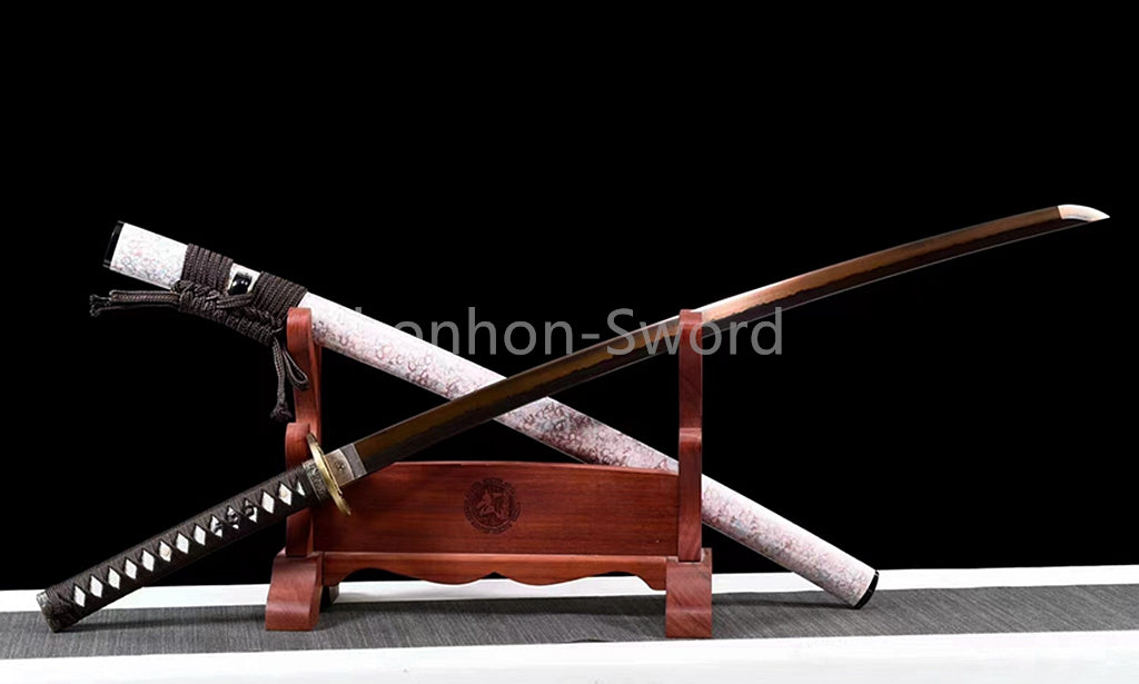 1095 Kohlenstoffstahl Katana Blaue Klinge Japanisches Samurai-Schwert Full Tang Schwarz 