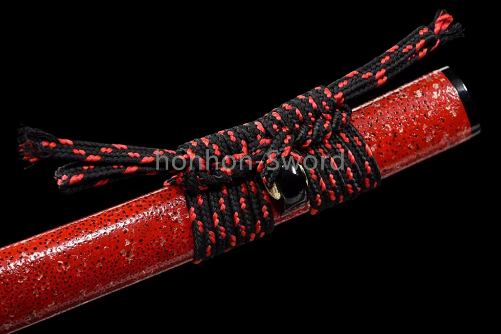 T10 Steel Clay Tempered Japanese Katana 26inch Alloy Tsuba Samurai Sword Black Blade Sharp