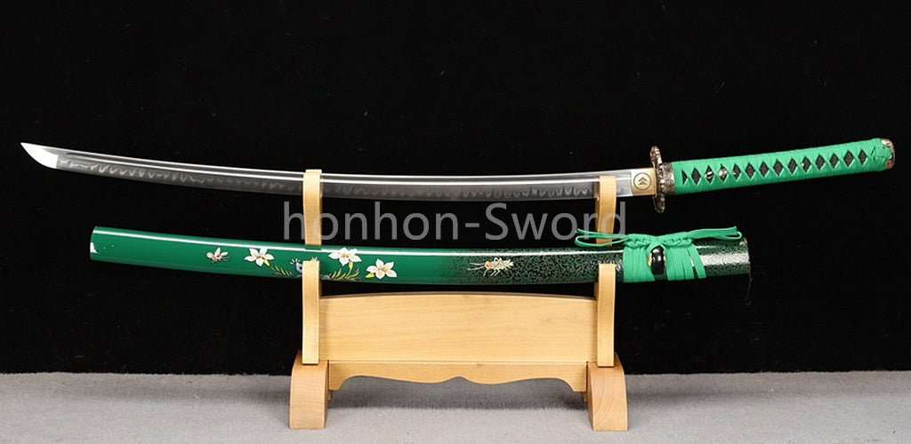 1095 Kohlenstoffstahl Katana Blaue Klinge Japanisches Samurai-Schwert Full Tang Schwarz 