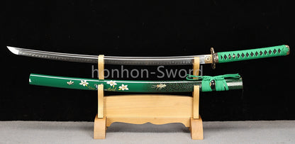 1095 Kohlenstoffstahl Katana Blaue Klinge Japanisches Samurai-Schwert Full Tang Schwarz 