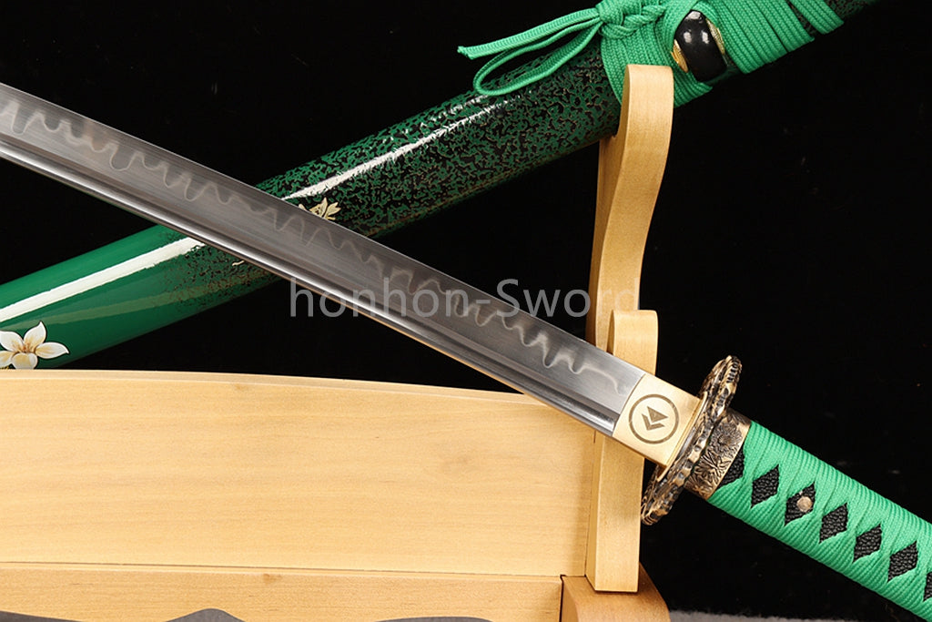 1095 Kohlenstoffstahl Katana Blaue Klinge Japanisches Samurai-Schwert Full Tang Schwarz 