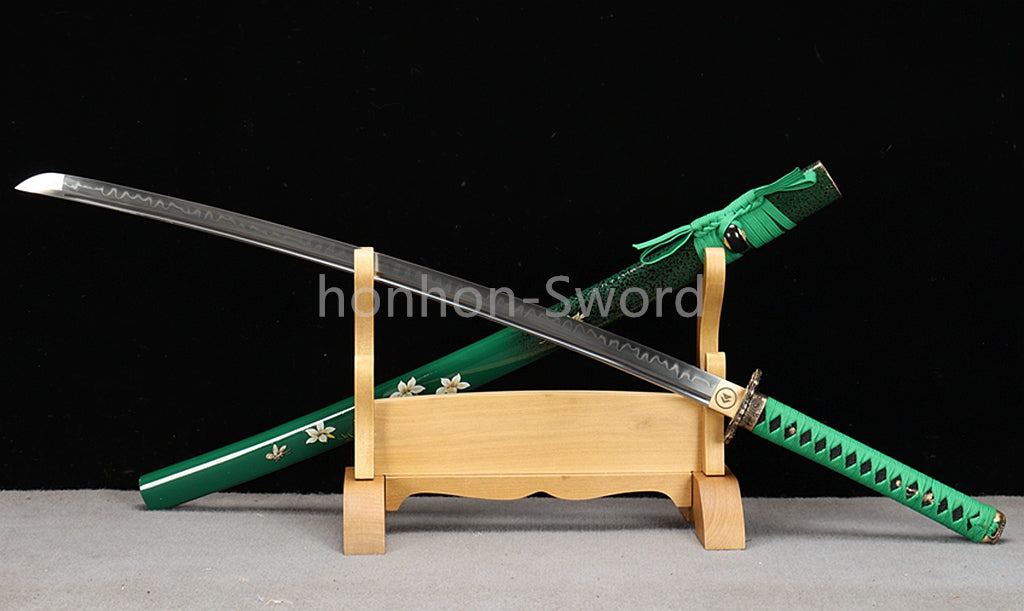 1095 Kohlenstoffstahl Katana Blaue Klinge Japanisches Samurai-Schwert Full Tang Schwarz 