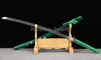 1095 Kohlenstoffstahl Katana Blaue Klinge Japanisches Samurai-Schwert Full Tang Schwarz 