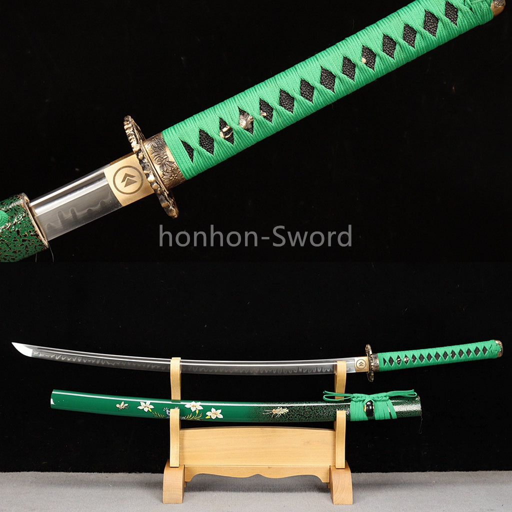 1095 Kohlenstoffstahl Katana Blaue Klinge Japanisches Samurai-Schwert Full Tang Schwarz 