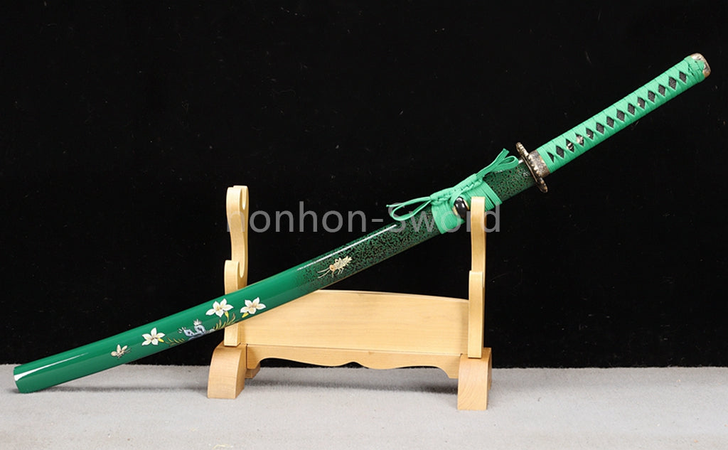1095 Kohlenstoffstahl Katana Blaue Klinge Japanisches Samurai-Schwert Full Tang Schwarz 