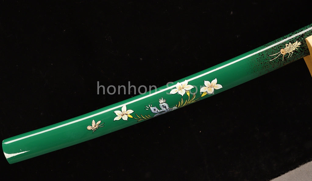 1095 Kohlenstoffstahl Katana Blaue Klinge Japanisches Samurai-Schwert Full Tang Schwarz 