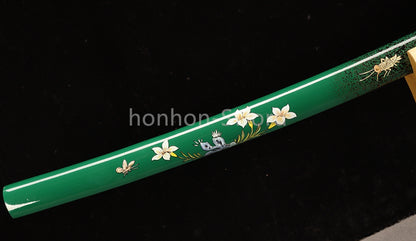 1095 Kohlenstoffstahl Katana Blaue Klinge Japanisches Samurai-Schwert Full Tang Schwarz 