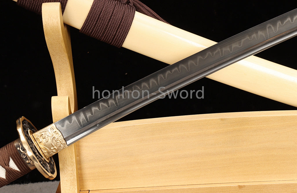 26inch T10 Steel Clay Tempered Japanese Katana Brass Tsuba Samurai Sword Sharp Battle Ready Real