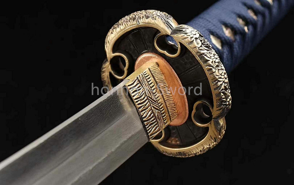 Japanese Tachi  Wootz Steel Clay Tempered  Samurai Sword Ji-Shiragi Brass Tsuba Real Sword