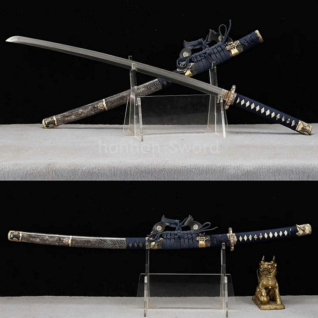Japanese Tachi  Wootz Steel Clay Tempered  Samurai Sword Ji-Shiragi Brass Tsuba Real Sword