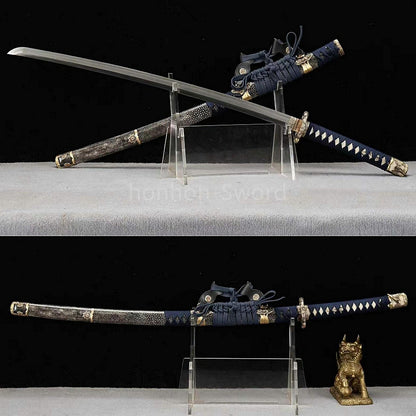 Japanese Tachi  Wootz Steel Clay Tempered  Samurai Sword Ji-Shiragi Brass Tsuba Real Sword