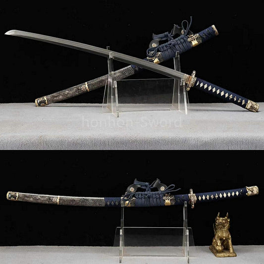 Katana à lame bleue en acier à haute teneur en carbone 1095, épée de samouraï japonais, épée complète noire 