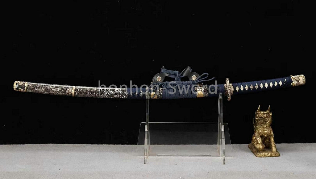 Japanese Tachi  Wootz Steel Clay Tempered  Samurai Sword Ji-Shiragi Brass Tsuba Real Sword